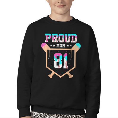 Proud Mom Baseball Player Number 81 Ice Cream Drip Youth Crewneck Sweatshirt - Sportilla