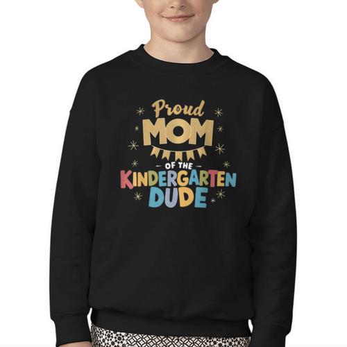 Proud Mom Of The Kindergarten Dude Back To School Youth Crewneck Sweatshirt - Savourry