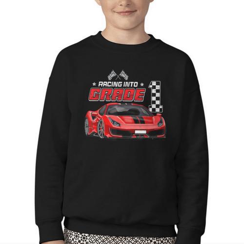 Racing Into 1st Grade Race Car Back To School Boys Youth Crewneck Sweatshirt - Savourry