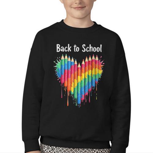 Rainbow Pencil Heart Back To School Creative Youth Crewneck Sweatshirt - Savourry