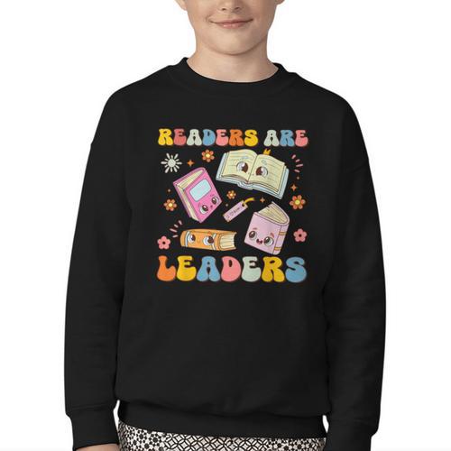 Readers Are Leaders Book Lover Back To School Groovy Girls Youth Crewneck Sweatshirt - Savourry