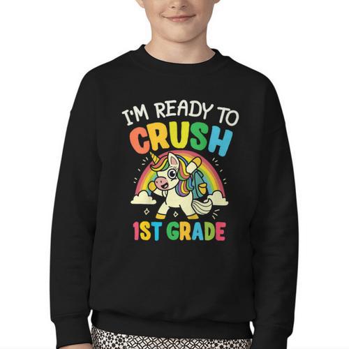 Ready For 1st Grade Unicorn First Day Back To School Student Youth Crewneck Sweatshirt - Savourry