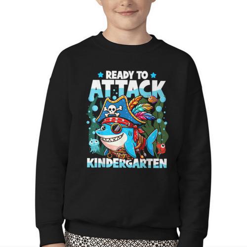 Ready To Attack Kindergarten Pirate Shark Back To School Youth Crewneck Sweatshirt - Savourry