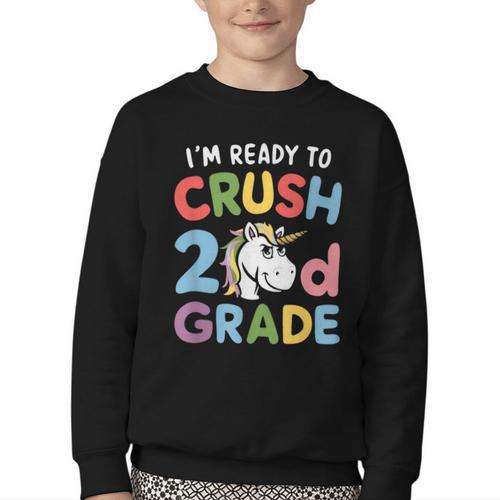 Im Ready To Crush 2nd Grade Boy Unicorn Back To School Youth Crewneck Sweatshirt - Savourry