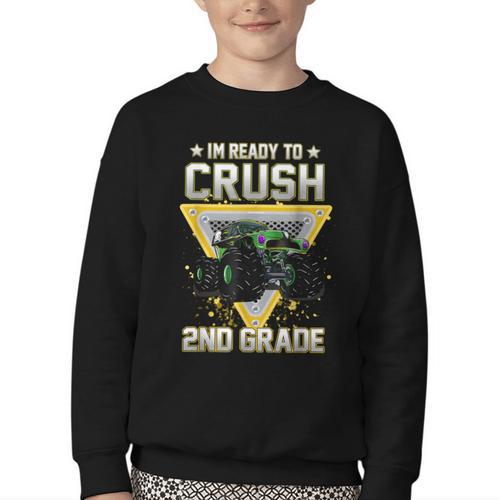 Ready To Crush 2nd Grade Monster Truck Boy Back To School Youth Crewneck Sweatshirt - Savourry