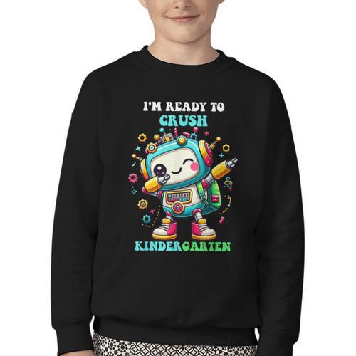 Ready To Crush Kindergarten Cute Robot Back To School Youth Crewneck Sweatshirt - Savourry