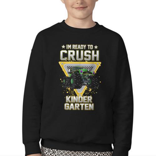 Ready To Crush Kindergarten Monster Truck Boy Back To School Youth Crewneck Sweatshirt - Savourry