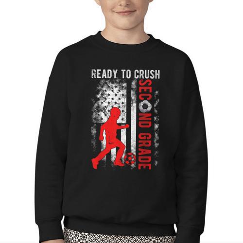 Ready To Crush Second Grade Soccer USA Flag Back To School Youth Crewneck Sweatshirt - Savourry