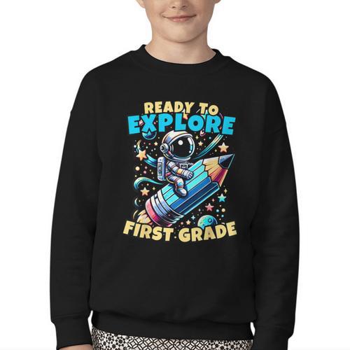 Ready To Explore 1st Grade Kids Astronaut Back To School Youth Crewneck Sweatshirt - Savourry
