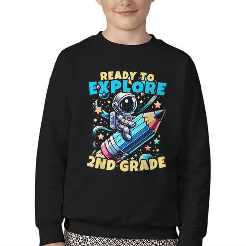 Ready To Explore 2nd Grade Kids Astronaut Back To School Youth Crewneck Sweatshirt - Savourry