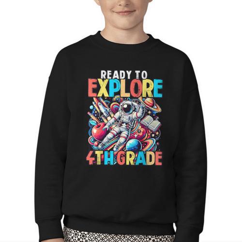 Ready To Explore 4th Grade Boys Astronaut Back To School Youth Crewneck Sweatshirt - Savourry