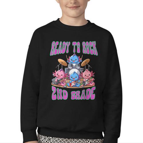 Ready To Rock 2nd Grade Back To School Axolotl 2024 School Youth Crewneck Sweatshirt - Savourry