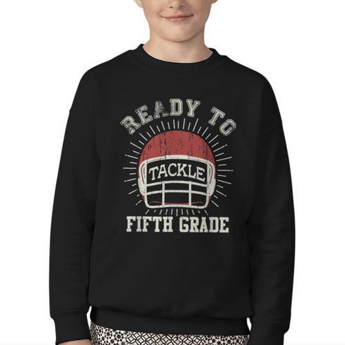 Ready To Tackle 5th Grade Back To School Football Youth Crewneck Sweatshirt - Savourry