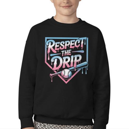 Respect The Drip Baseball Player Youth Crewneck Sweatshirt - Sportilla