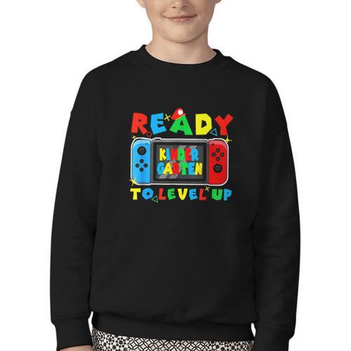 Retro Back To School Kindergarten Ready To Level Up Gamer Youth Crewneck Sweatshirt - Savourry