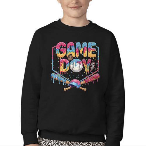 Retro Game Day Baseball Ice Cream Drip For Men Boy Kids Youth Crewneck Sweatshirt - Sportilla
