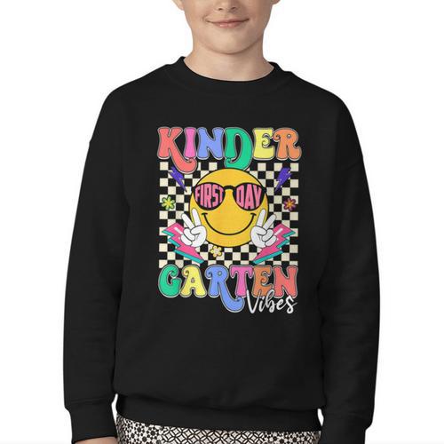 Retro Groovy Kinder Garten Vibes Smile Team Back To School Youth Crewneck Sweatshirt - Savourry