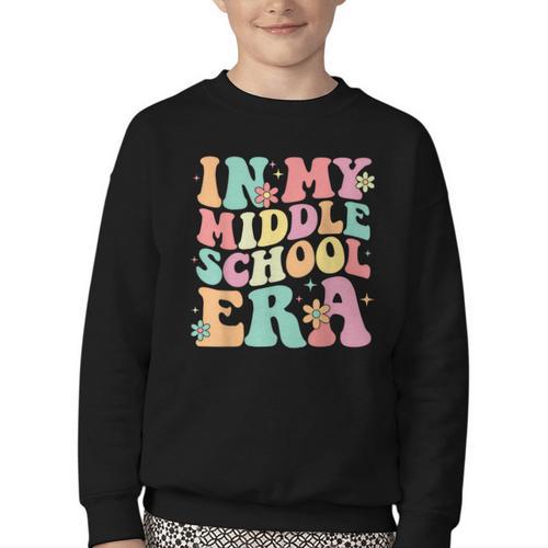 Retro Groovy In My Middle School Era Back To School Youth Crewneck Sweatshirt - Savourry