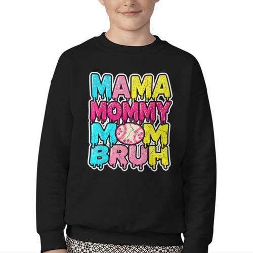Retro Mama Mommy Mom Bruh Baseball Women Girls Youth Crewneck Sweatshirt - Sportilla