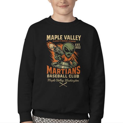 Retro Minor League Maple Valley Martians Baseball Club Youth Crewneck Sweatshirt - Sportilla