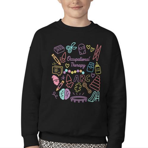 Retro Occupational Therapy Doodle Back To School Costume Youth Crewneck Sweatshirt - Savourry