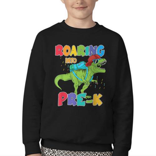 Roaring Into Pre-K Preschool Dinosaur Back To School Youth Crewneck Sweatshirt - Savourry