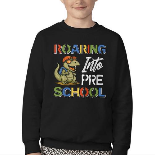 Roaring Into Preschool First Day Back To School Students Youth Crewneck Sweatshirt - Savourry