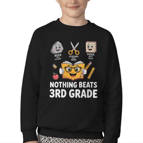 Rock Scissor Paper Nothing Beats 3rd Grade Back To School Youth Crewneck Sweatshirt - Savourry