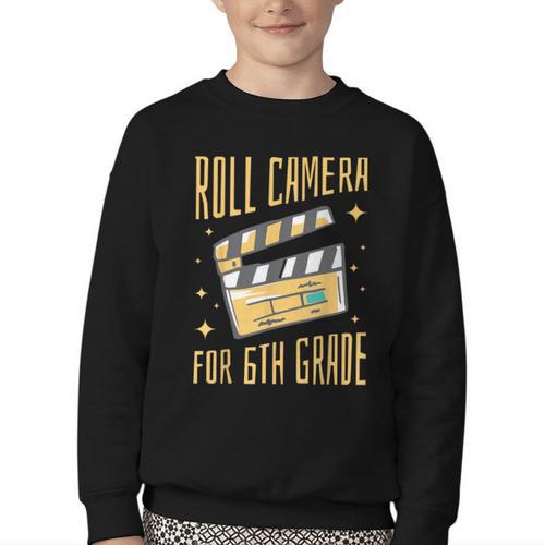 Roll Camera For 6th Grade Movie Lover Back To School Youth Crewneck Sweatshirt - Savourry