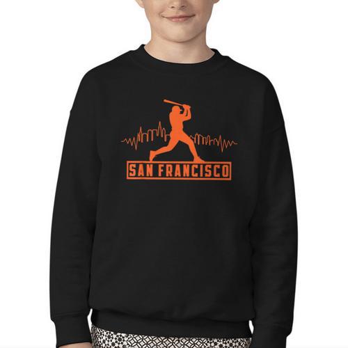 San Francisco Lovers Skyline Retro Baseball Heartbeat Men Youth Crewneck Sweatshirt - Sportilla