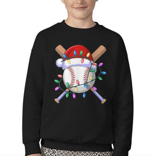 Santa Sports Christmas Baseball Player Youth Crewneck Sweatshirt - Sportilla