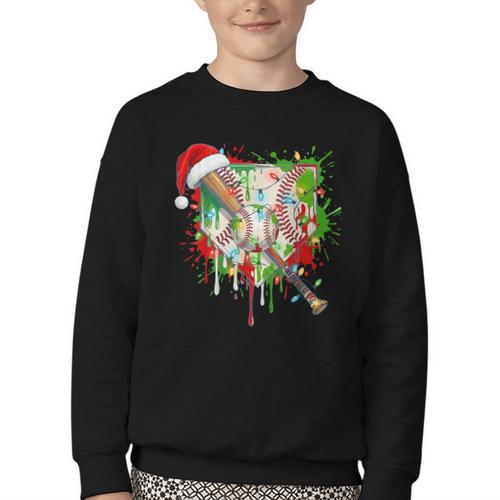 Santa Sports Ice Baseball Christmas Xmas Pajama Kid Men Boys Youth Crewneck Sweatshirt - Sportilla