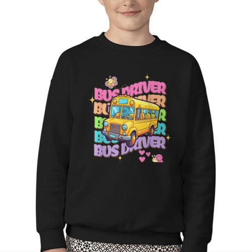 School Bus Driver Groovy Retro Back To School Youth Crewneck Sweatshirt - Savourry
