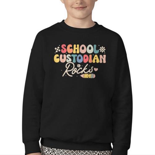 School Custodian Rocks Shirt Back To School Groovy Youth Crewneck Sweatshirt - Savourry
