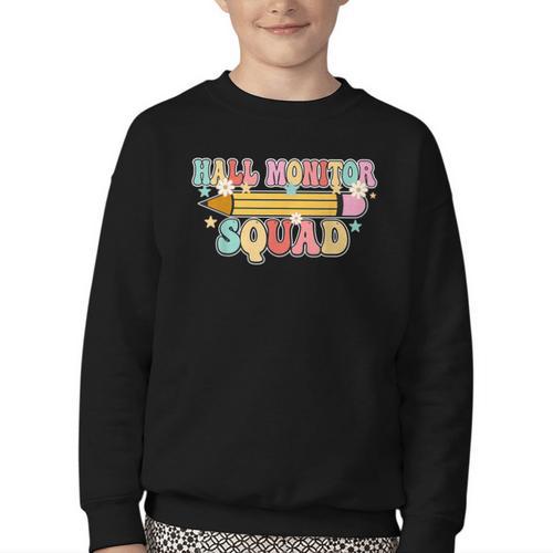 School Hall Monitor Squad Cool Retro Back To School Team Youth Crewneck Sweatshirt - Savourry