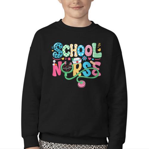 School Nurse Colorful Costume Back To School Nursing Job Youth Crewneck Sweatshirt - Savourry