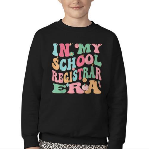 In My School Registrar Era Retro Back To School Youth Crewneck Sweatshirt - Savourry