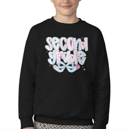 Second Grade Coquette Bow First Day Of School Back To School Youth Crewneck Sweatshirt - Savourry