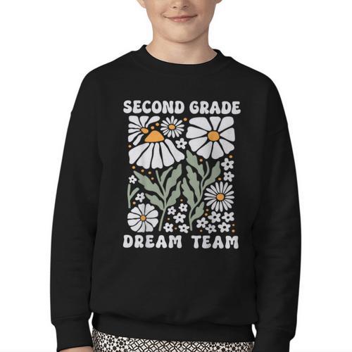 Second Grade Dream Team Back To School Boho Flower 2nd Grade Youth Crewneck Sweatshirt - Savourry