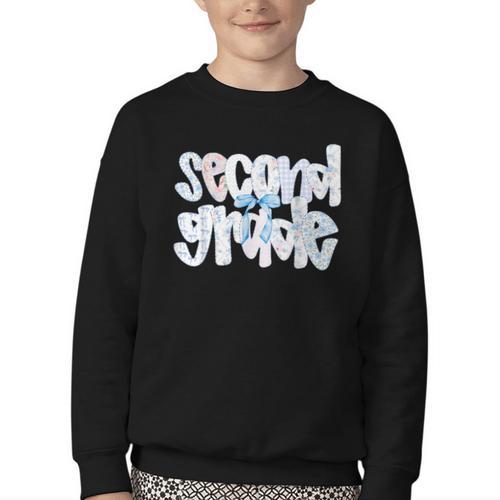 Second Grade Student Back To School Pastel Floral Bow Youth Crewneck Sweatshirt - Savourry