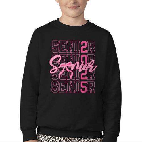 Senior 2025 Coquette Pink Bow Class Of 2025 Back To School Youth Crewneck Sweatshirt - Savourry