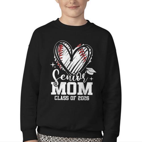 Senior Mom Class Of 2026 Baseball Graduation Heart Youth Crewneck Sweatshirt - Sportilla