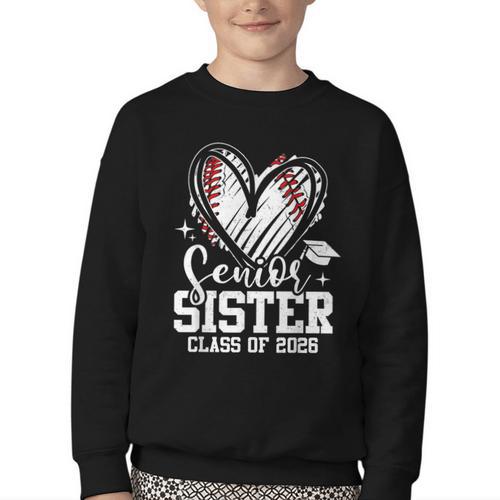 Senior Sister Class Of 2026 Baseball Graduation Heart Youth Crewneck Sweatshirt - Sportilla