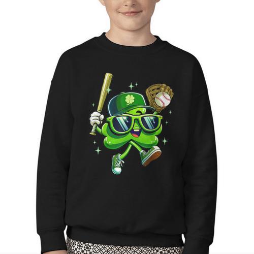 Shamrock Lucky Clover Baseball Patricks Day Family Matching Youth Crewneck Sweatshirt - Sportilla