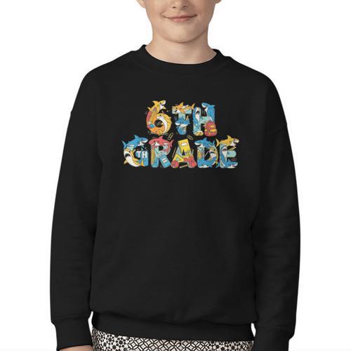 Shark Sixth Grade Back To School Kids Boys Girls Youth Crewneck Sweatshirt - Savourry