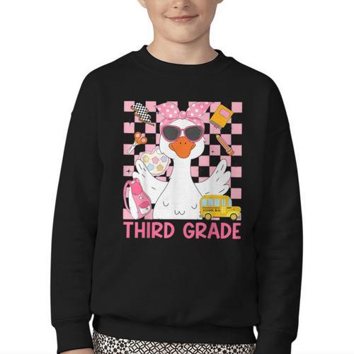 Silly Goose Third Grade Grade Back To School Coquette Girly Youth Crewneck Sweatshirt - Savourry