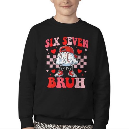 Six Seven 67 Bruh 6 7 Meme Baseball Ice Cream Drip Valentine Youth Crewneck Sweatshirt - Sportilla