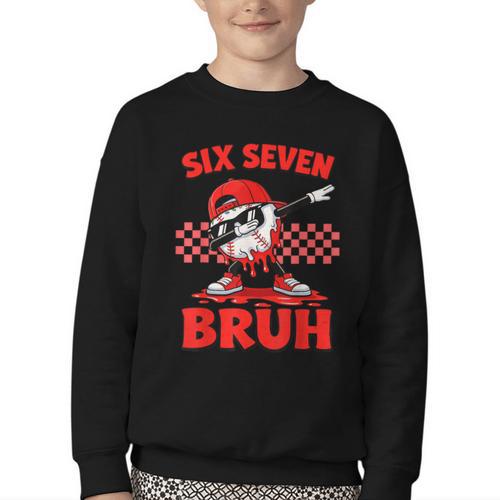 Six Seven 67 Bruh Baseball Valentine’s Day Teens Boys Kids Youth Crewneck Sweatshirt - Sportilla