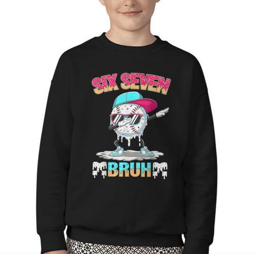 Six Seven 67 Meme Ice Cream Drip Baseball Dabbing Boy Kids Youth Crewneck Sweatshirt - Sportilla