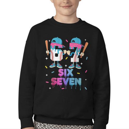 Six Seven Baseball Ice Cream Drip 6 7 Meme Gen Alpha Slang Youth Crewneck Sweatshirt - Sportilla